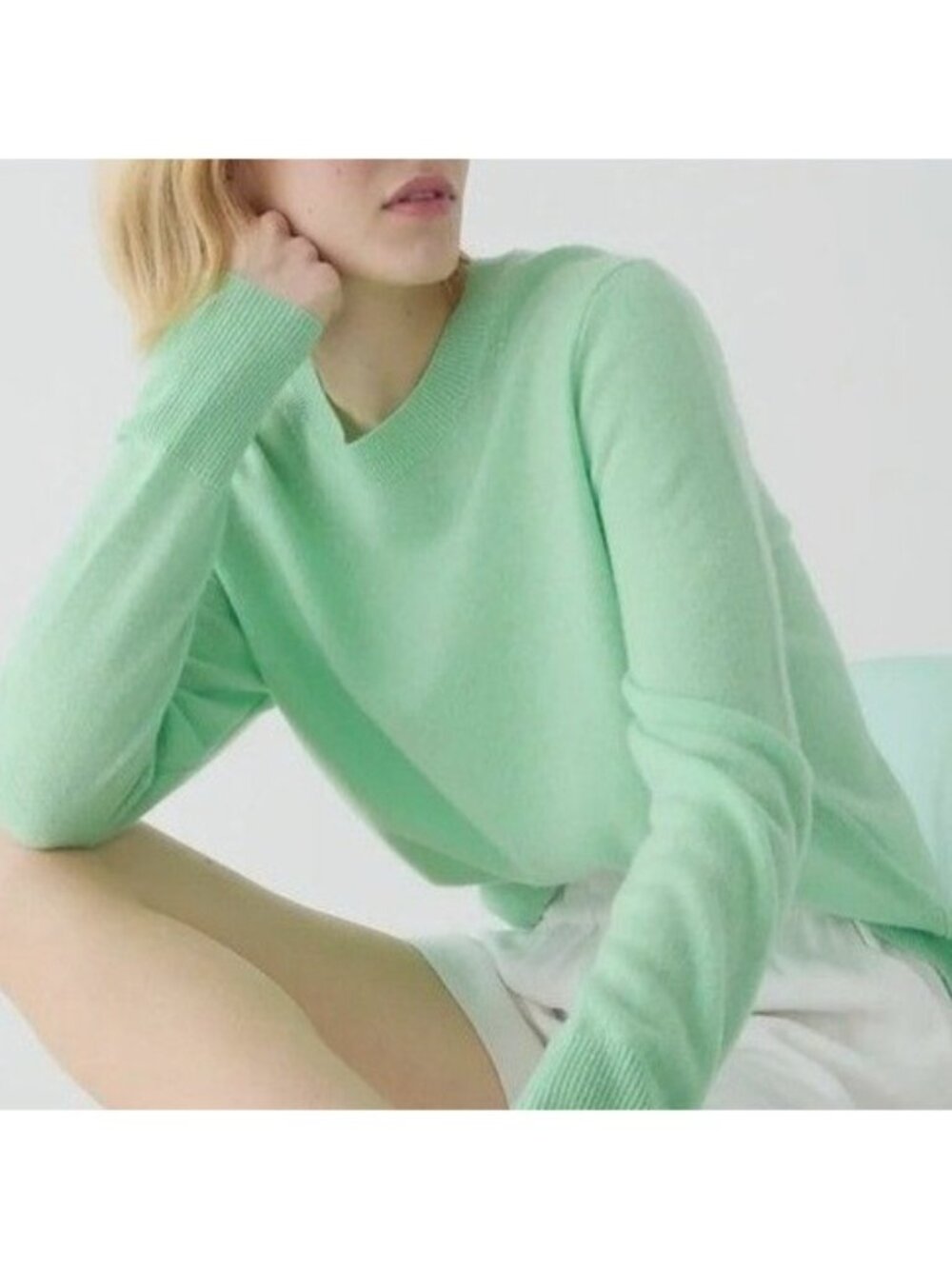 J.Crew  Womens Size L Cashmere Sweater Mint Green Ribbed-Neck Soft Pullover